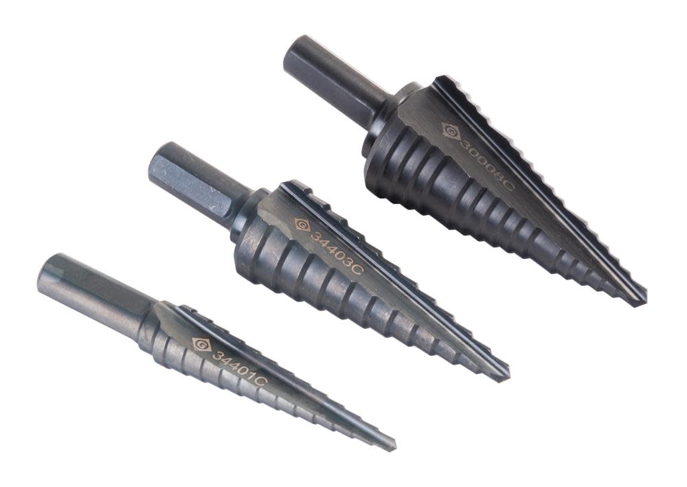 XT Cobalt Step Drill Bit Kit， #1， #3， and #8 ;