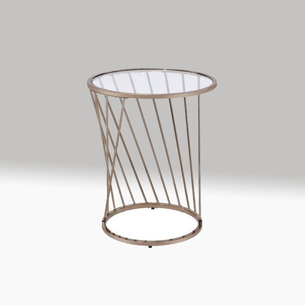 Round Glass Top End Table with Metal Base in Champagne Finish