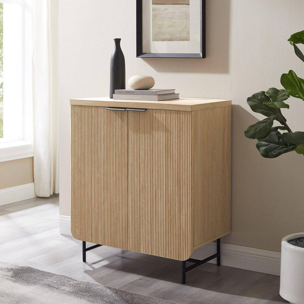 Welwick Designs Coastal OakBlack Wood and Metal Reeded Accent Cabinet with 2 Doors HD9398