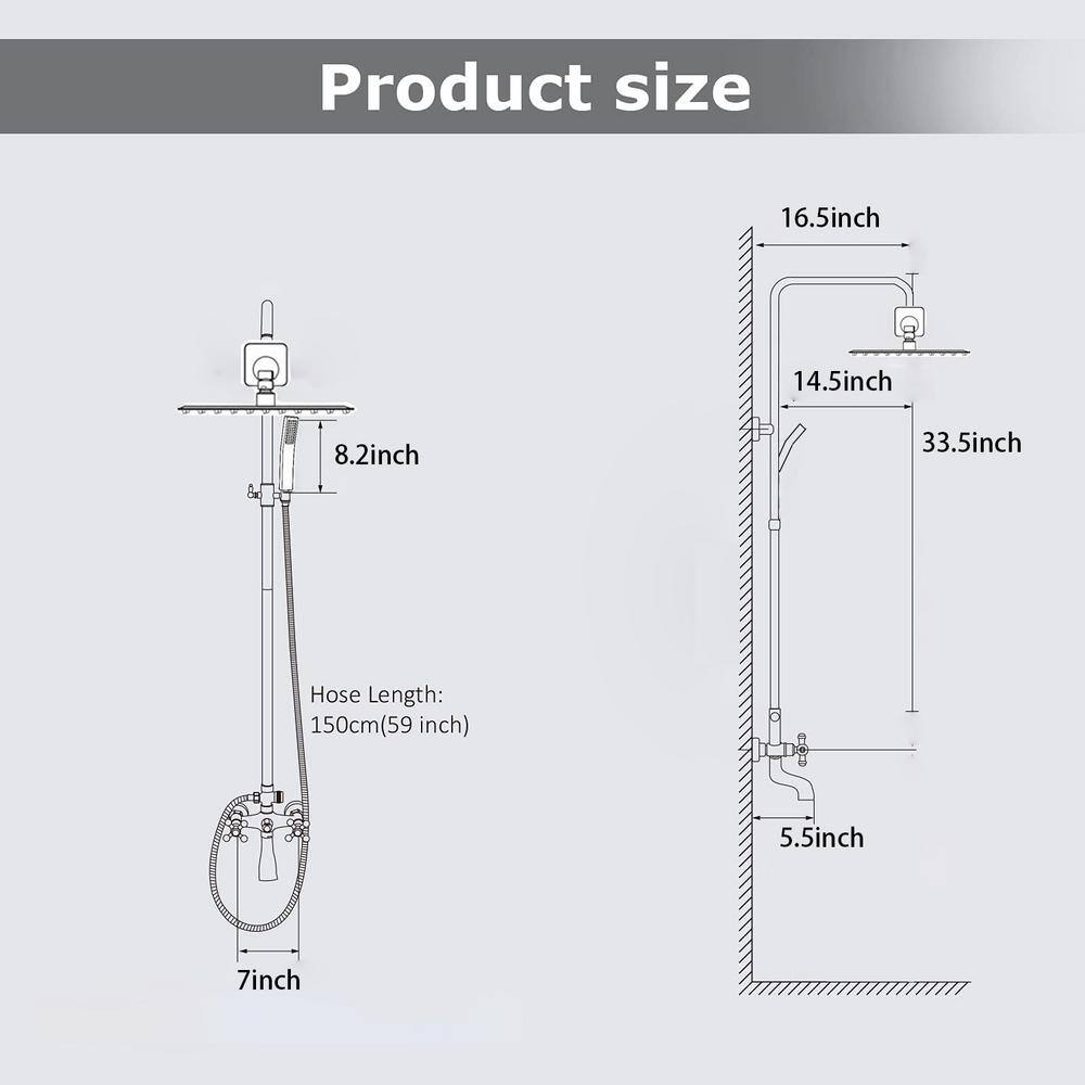 Magic Home 1-Spray 8.66 in. Square Bathroom Exposed Rainfall Pressure-Balanced Complete Shower System Valve Included in Black MH-KST-MS308B