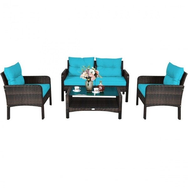 4 pcs Patio Furniture Set with Glass Top Coffee Table - 42.5