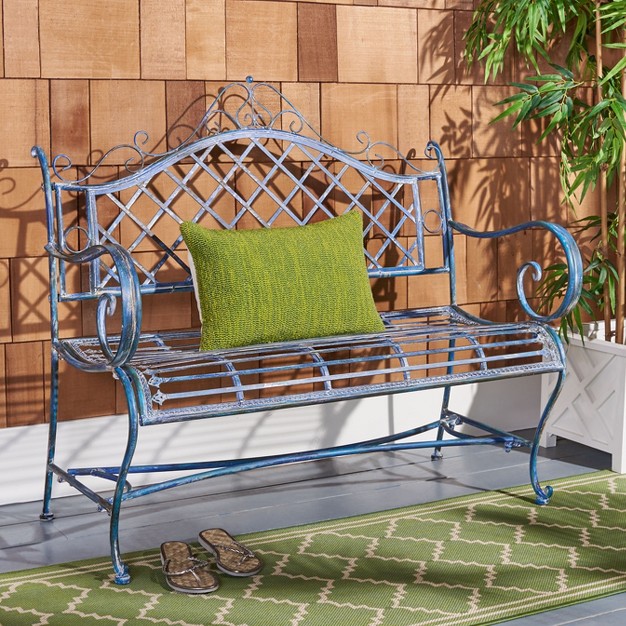 Abner Wrought Iron 45 75 Inch W Outdoor Garden Bench Safavieh