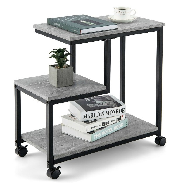 Costway 3 Tier Side Table With Casters Mobile End Table Storage For Living Room Bedroom