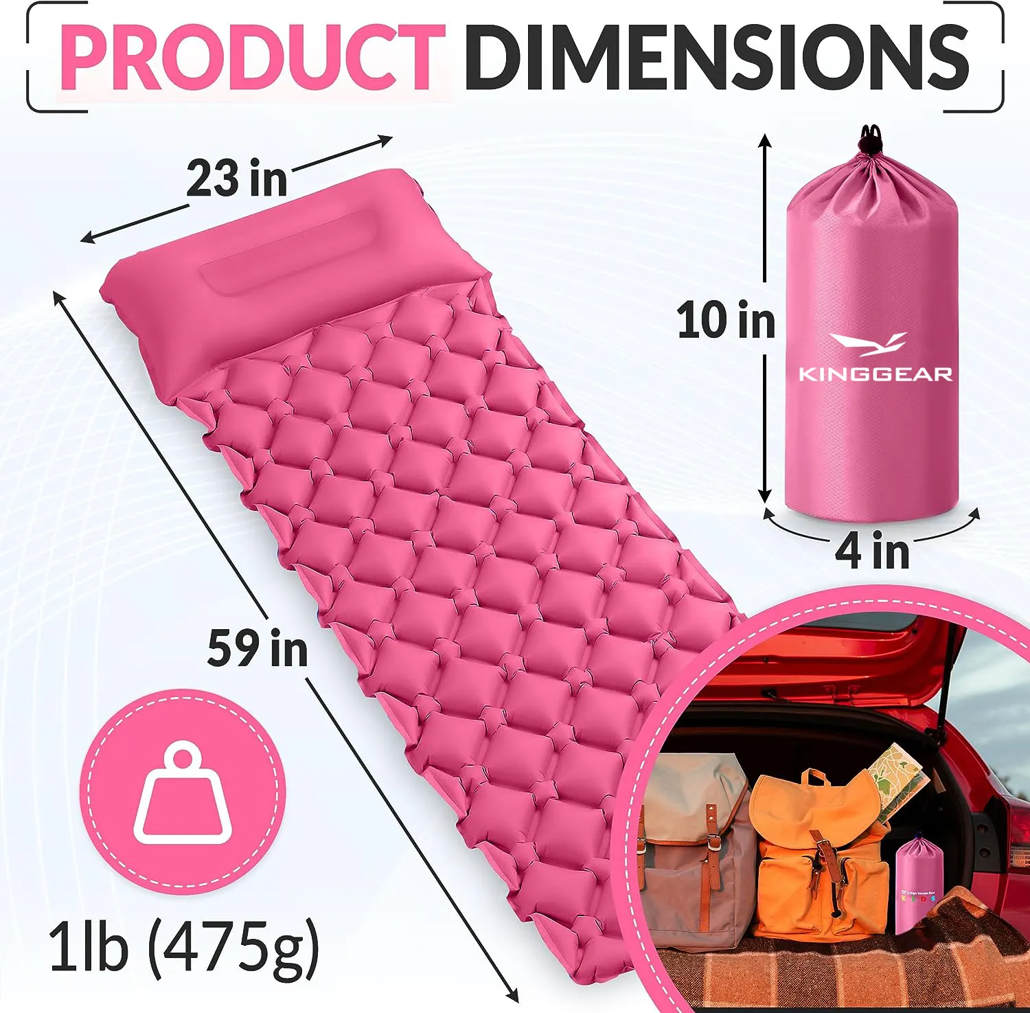 KingGear Kids Fast Inflating Camping Sleeping Pads Inflatable Sleeping Pad Camping Mattress for Kids