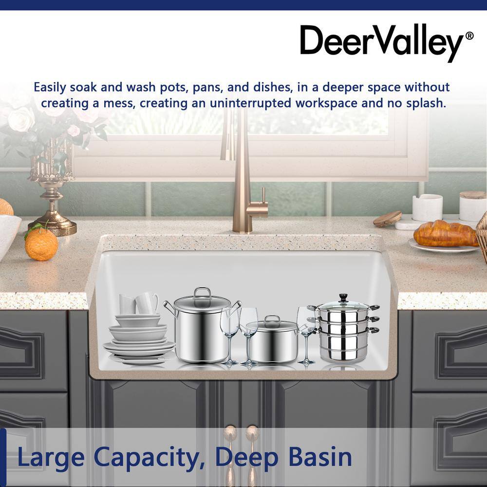 DEERVALLEY Glen White Rectangular Fireclay 32 in. Single Bowl UndermountDrop-In Kitchen Sink with Basket Strainer and Sink Grid DV-1K513