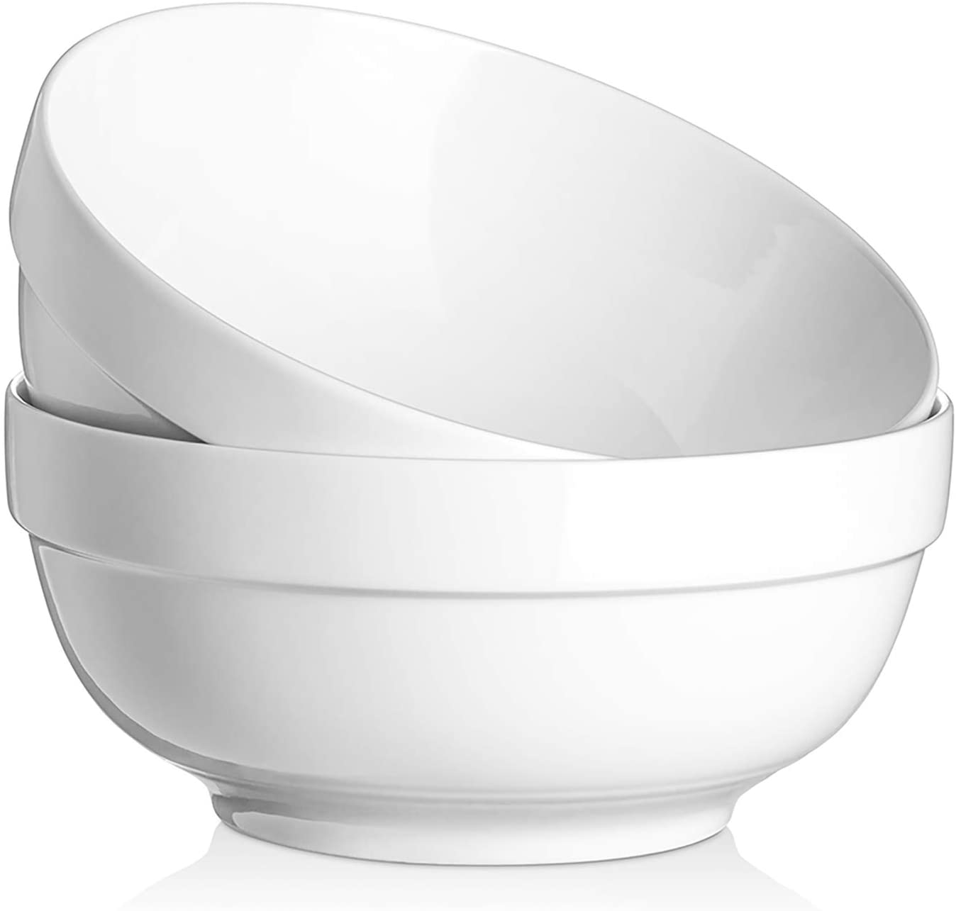 DOWAN 8 Large Serving Bowls - 2 Quart Big Salad Bowl， Porcelain White Bowl for Kitchen， Soup， Salad， Pho， Pasta， Ramen， Popcorn， Ceramic Mixing Bowl， Microwave and Dishwasher Safe， Set of 2， White