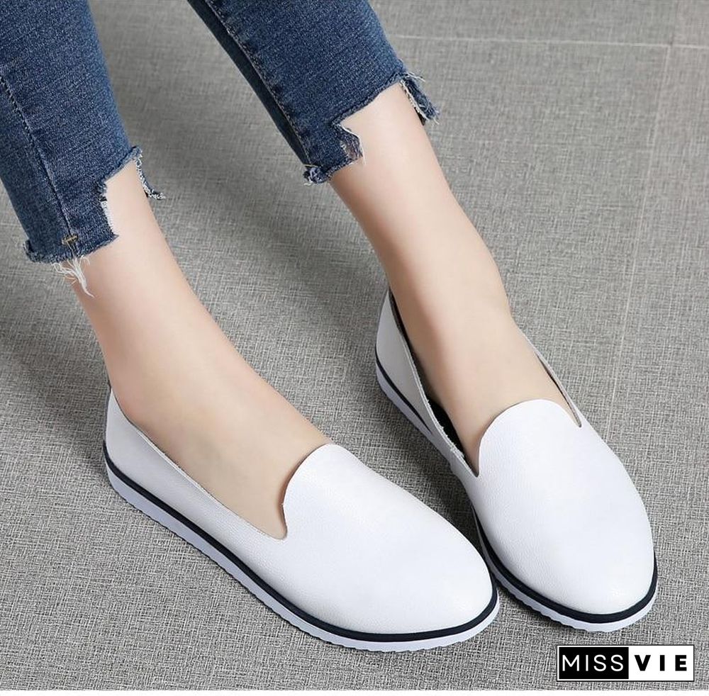 Women Ballet Flats Shoes Genuine Leather Slip on Shallow Moccasins Flats Shoes