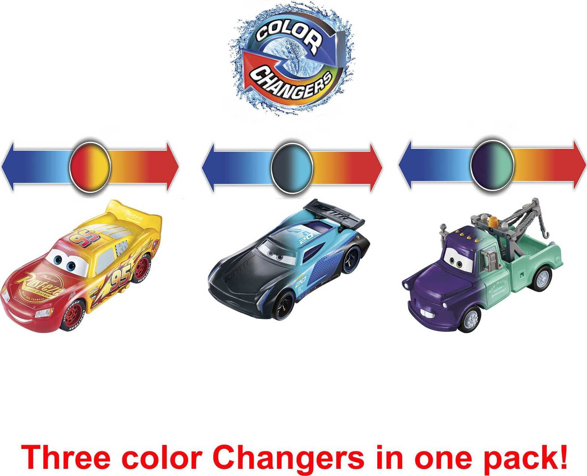 Disney and Pixar Cars Toys， Color Changers 3-Pack Vehicles， Collectibles