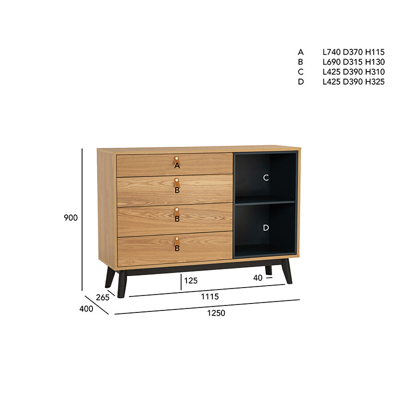 CASTOR Sideboard Buffet 125cm - Natural, Navy Blue & Black