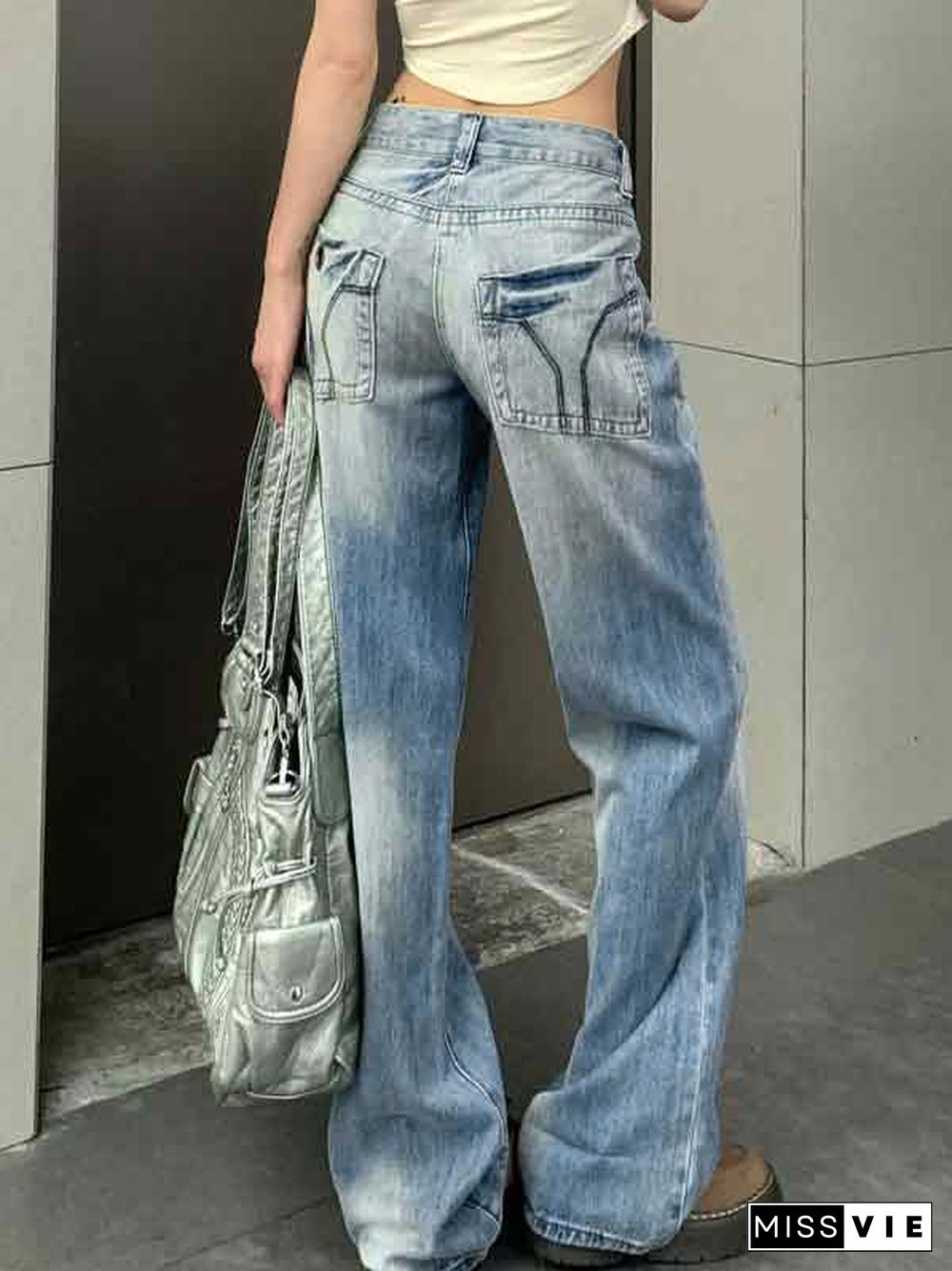 Washed Distressed Low Waist Boyfriend Jeans