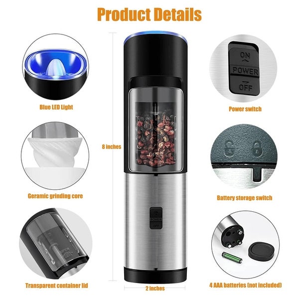 2 Pack Electric Salt and Pepper Grinder