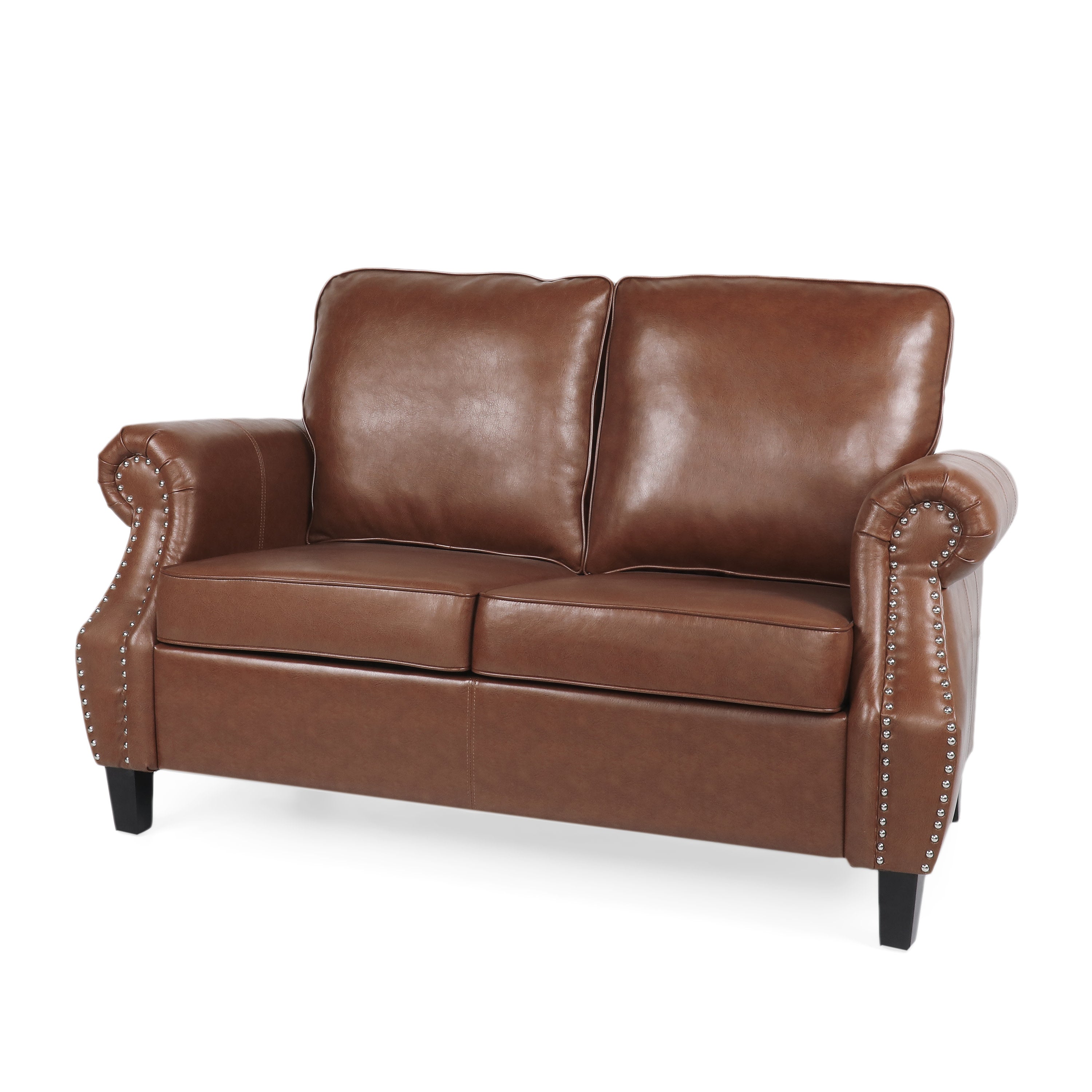 Pochelon Contemporary Faux Leather Loveseat with Nailhead Trim