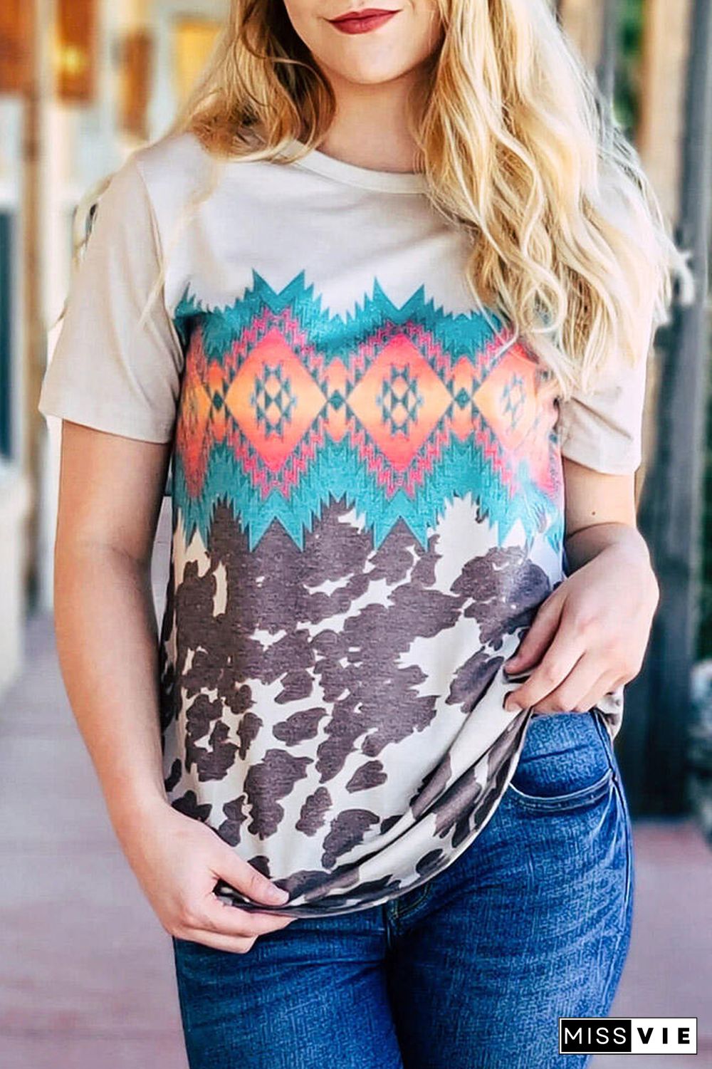 Multi-color Aztec Geometric Print T-shirt