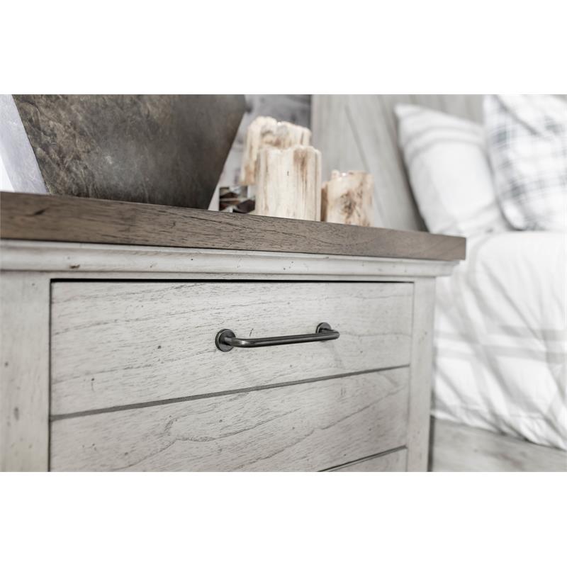 Home Square Two Drawer Wood Nightstand Set in Rustic Ivory (Set of 2)