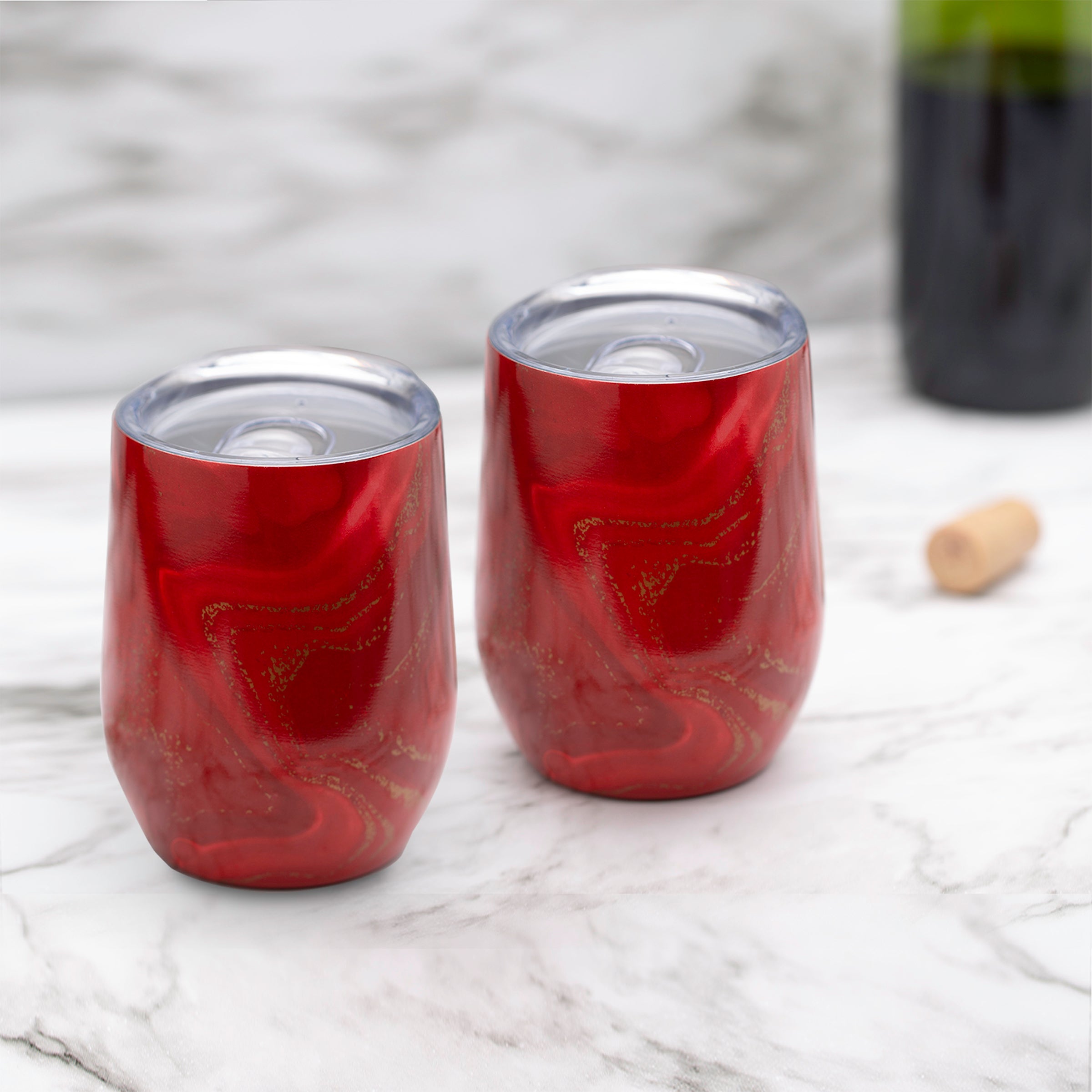 12 Oz Red Geo Wine Tumblers, Set Of 2