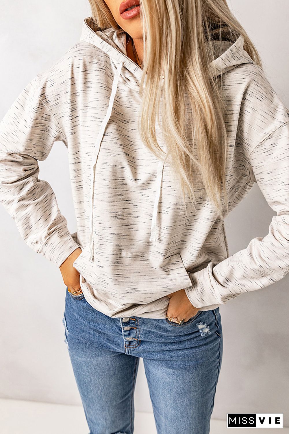 White Marbled Drawstring Cropped Hoodie