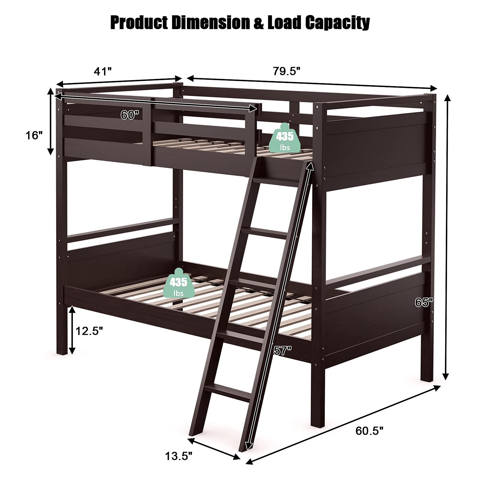 Costzon Twin-Over-Twin Wood Bunk Bed, 2-in-1 Convertible Space-Saving Bunk Bed for Bedroom Dorm Guest Room