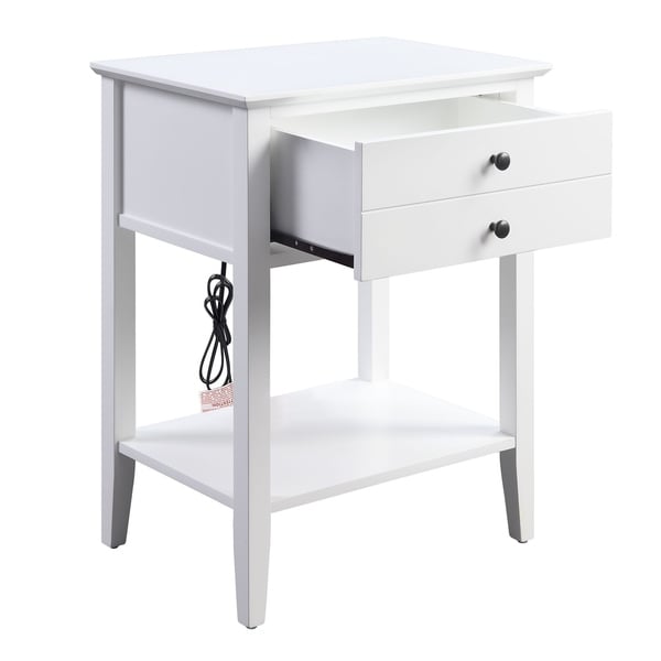 Rectangular Wooden Side Table with 1 Drawer and 1 Bottom Shelf， White