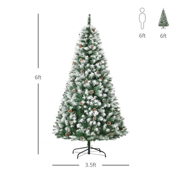 HOMCOM 6 ft. Flocked Christmas Tree with Pine Cones，PreDecorated Christmas Tree with Stand，Fir Christmas Tree