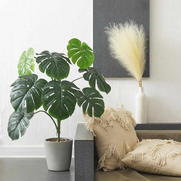 Artificial Monstera Plant In Cement Pot， Indoor Artificial Plant For Home Decor