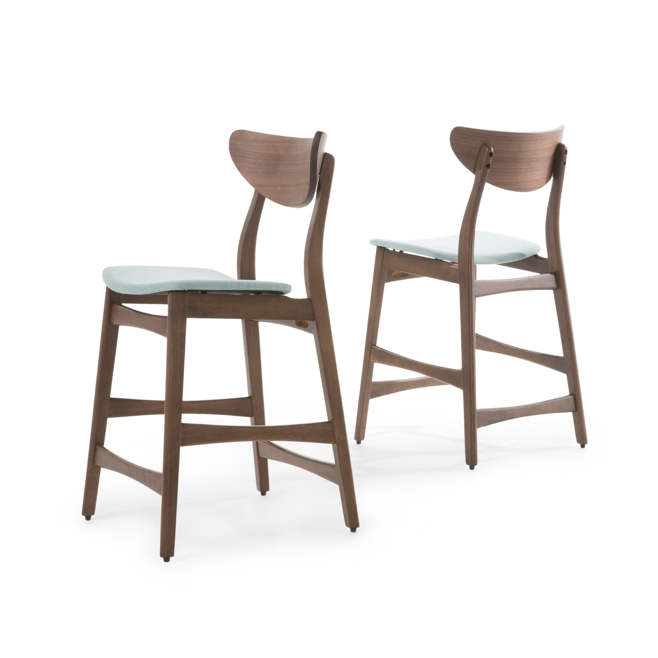 Molle Walnut Finish Mid-Century Modern 24-Inch Counter Stools (Set of 2)