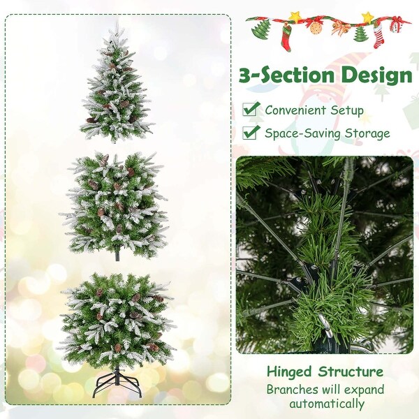 Costway 6/7.5/9 FT Flocked Christmas Tree with 671/913/1310 PE PVC