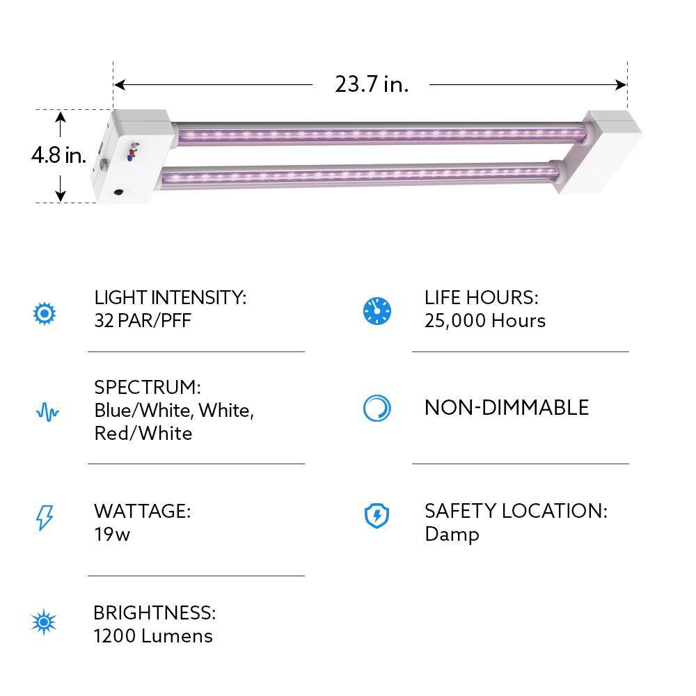 Feit Electric 24 in. 19-Watt White LED 3 Adjustable Spectrum Linkable Plant Grow Light Fixture White Adjustable Light GLP24ADJS19WLED