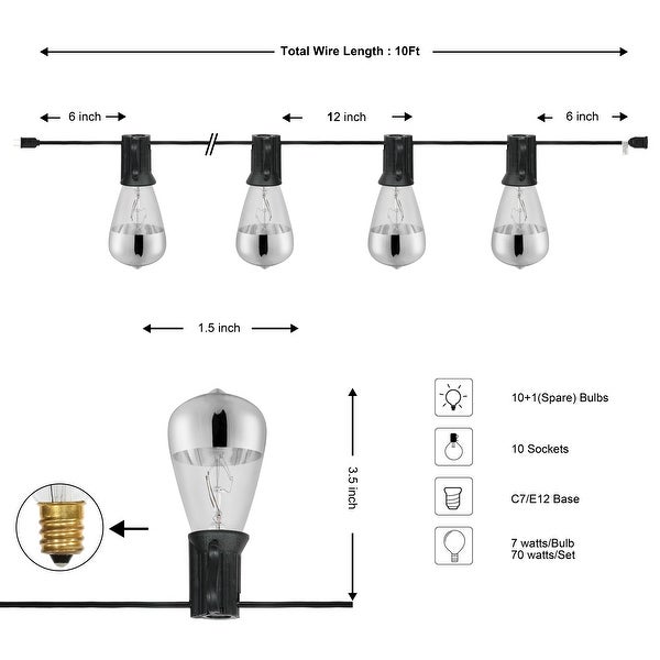 10-Light Indoor/Outdoor 10 ft. C7 Half-Chrome Bulb String Lights by JONATHAN Y Shopping - The Best Deals on String Lights | 39804001