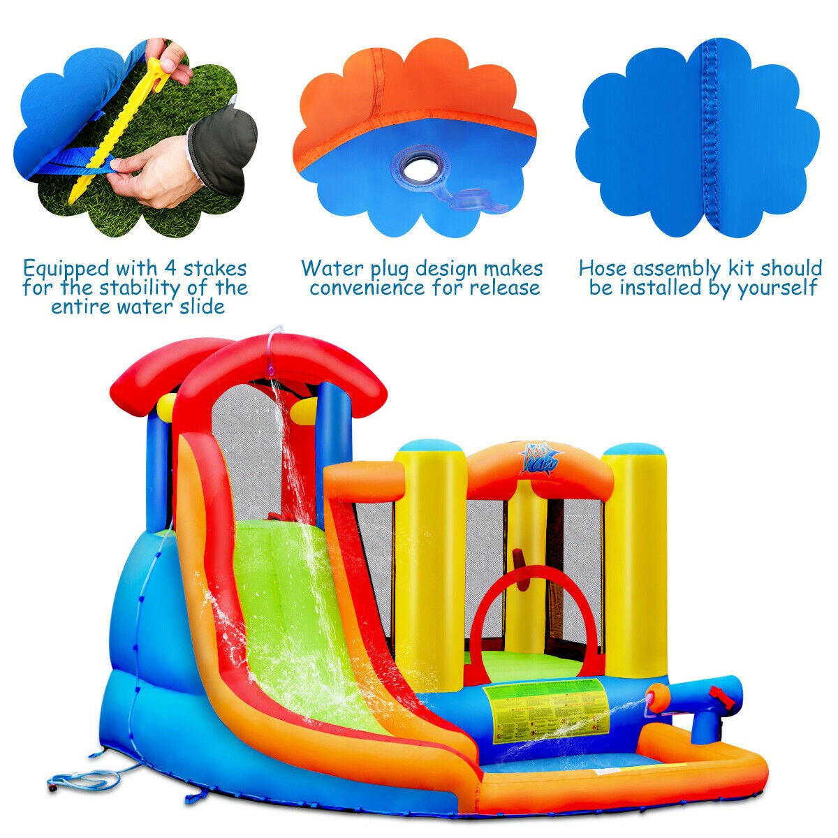 BOUNTECH 6 in 1 Water Slide Jumping Park w/Splashing Pool