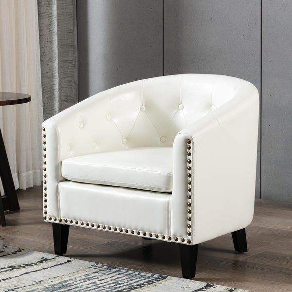 Tufted Barrel Chair for Living Room， Bedroom， Club(Leather or Linen)