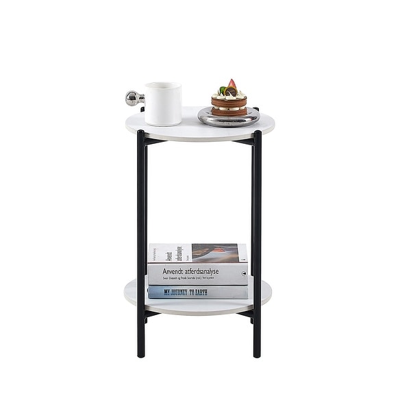 2-layer End Table with Tempered Glass and Marble Tabletop