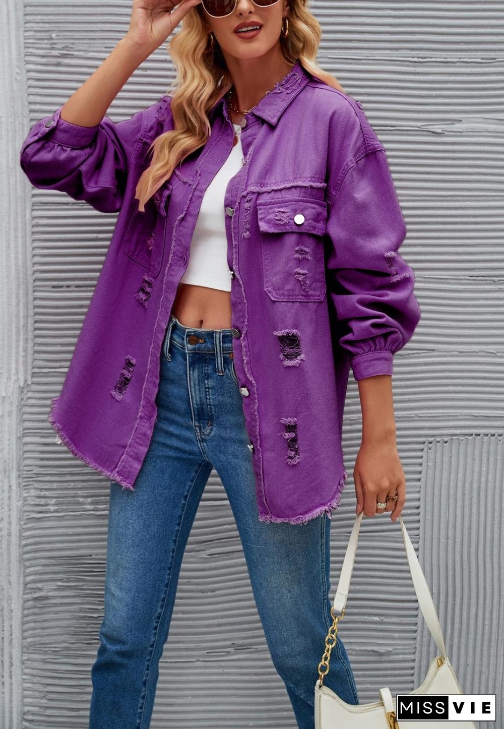 Solid Color Distressed Jacket