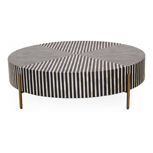 Aurelle Home Modern Large Round Camel Bone Veneer Coffee Table