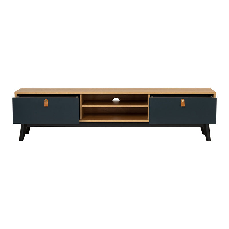 CASTOR Entertainment TV Unit 180cm - Natural, Navy Blue & Black