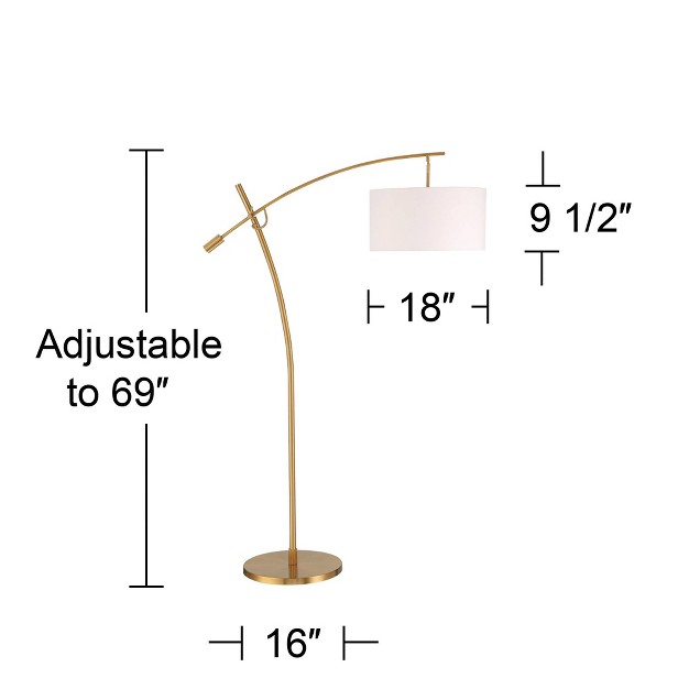 Tall Warm Gold Adjustable Boom Arm White Linen Drum Shade For Living Room Reading Office House