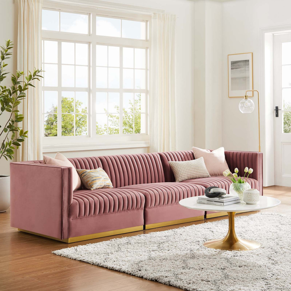 Sanguine Channel Velvet 3 Seat Modular Sectional Sofa   Contemporary   Sofas   by Modway  Houzz