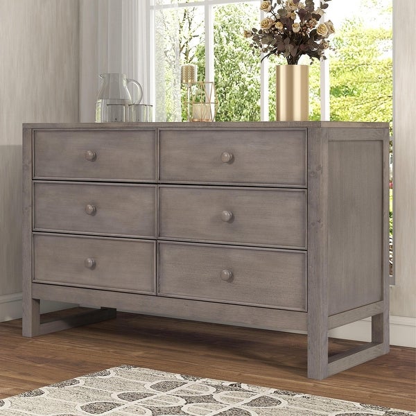 Rustic Wooden Dresser with 6 Drawers，Storage Cabinet for Bedroom - - 37540759