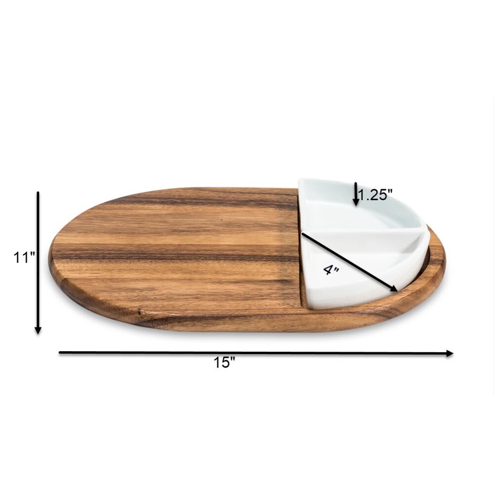 Charcuterie/ Serving Tray w/ 2 triangular ceramic bowls