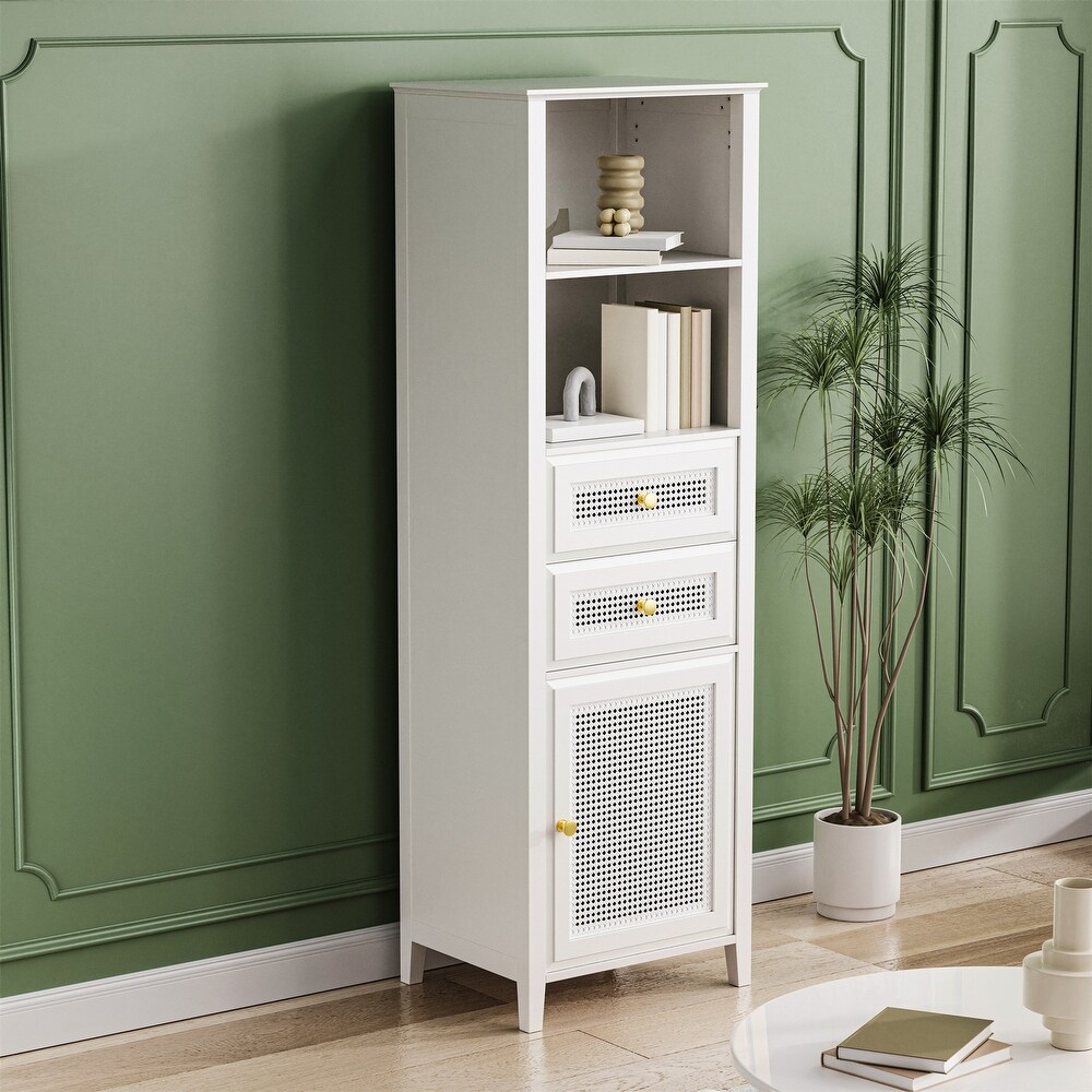Tall Cabinet with Rattan Door Mid Century Modern Tower Cabinet Up to 63\
