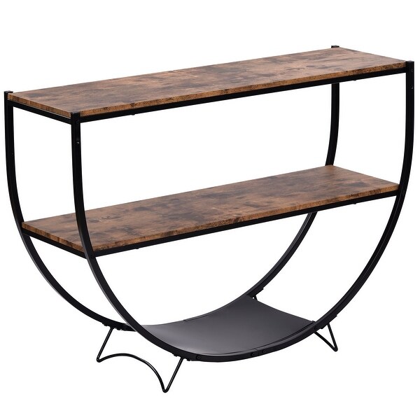 Rustic Industrial Design Demilune Shape Textured Metal Distressed Wood Console Table (Distressed Brown) - 48