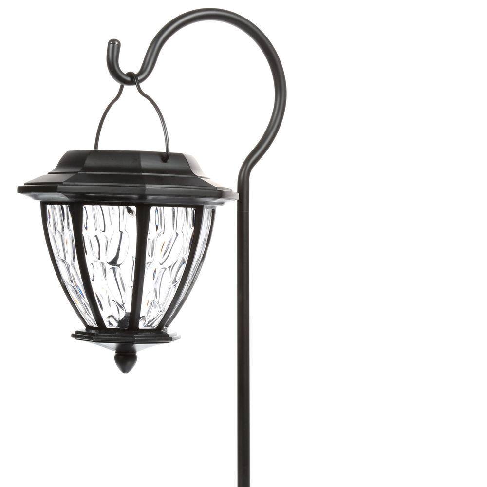 Hampton Bay Solar Matte Black Outdoor Integrated LED Shepard Hook Landscape Path Light with Hammered Lens (4-Pack) 93603