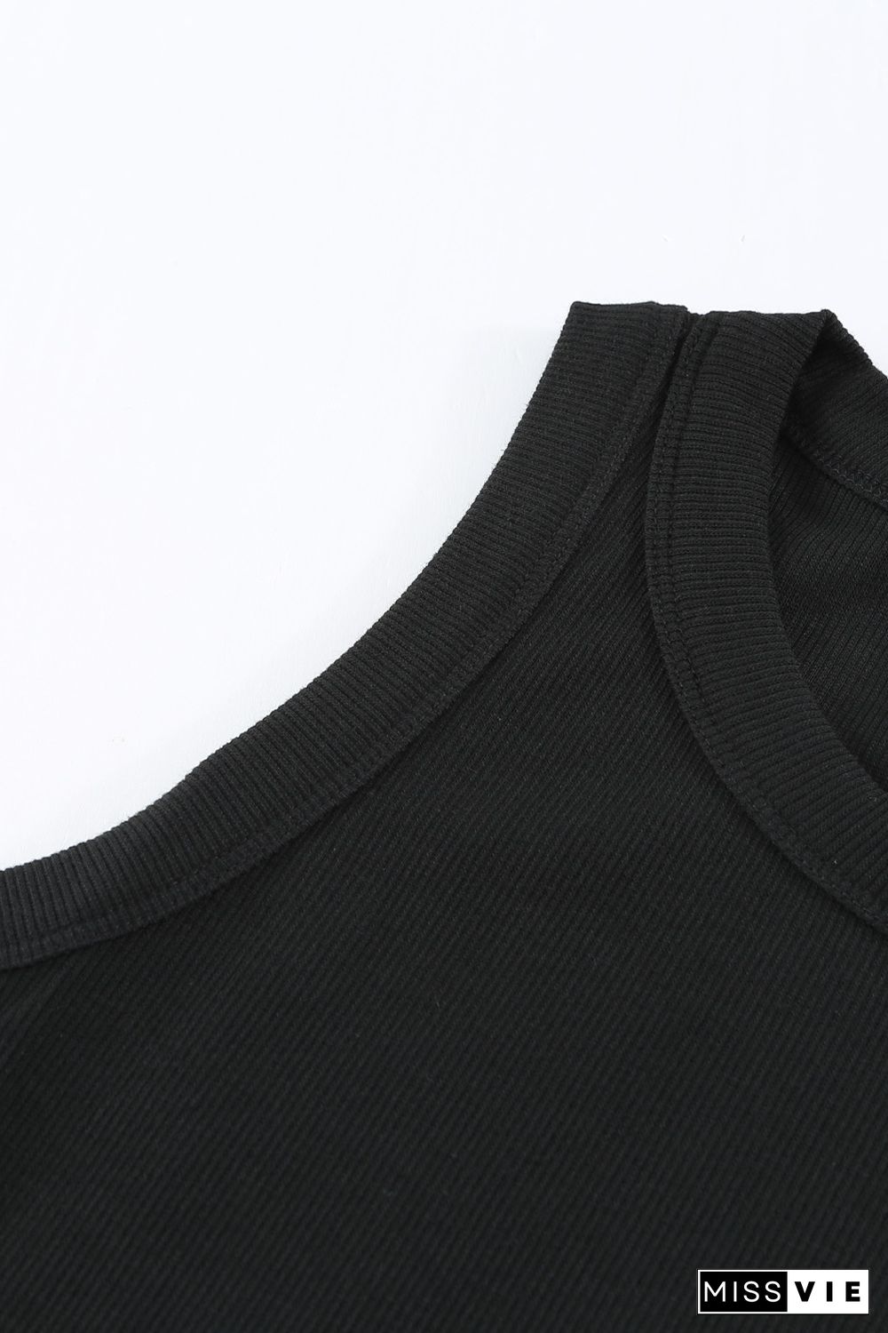 Solid Black Round Neck Ribbed Tank Top