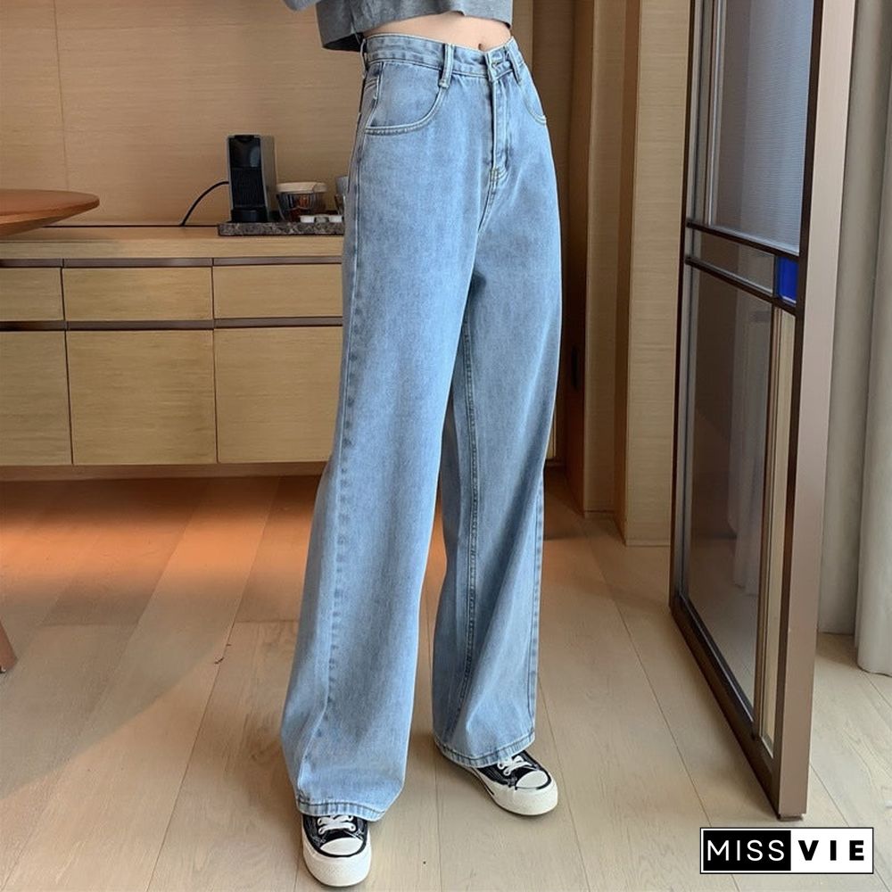 Woman Jeans High Waist Clothes Wide Leg Denim Clothing Blue Streetwear Vintage Quality Fashion Harajuku Straight Pants