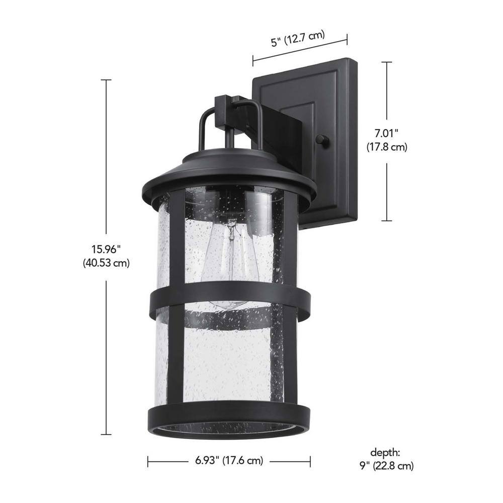 Globe Electric Penelope Matte Black Modern IndoorOutdoor 1-Light Wall Sconce with Seeded Glass Shade 44732