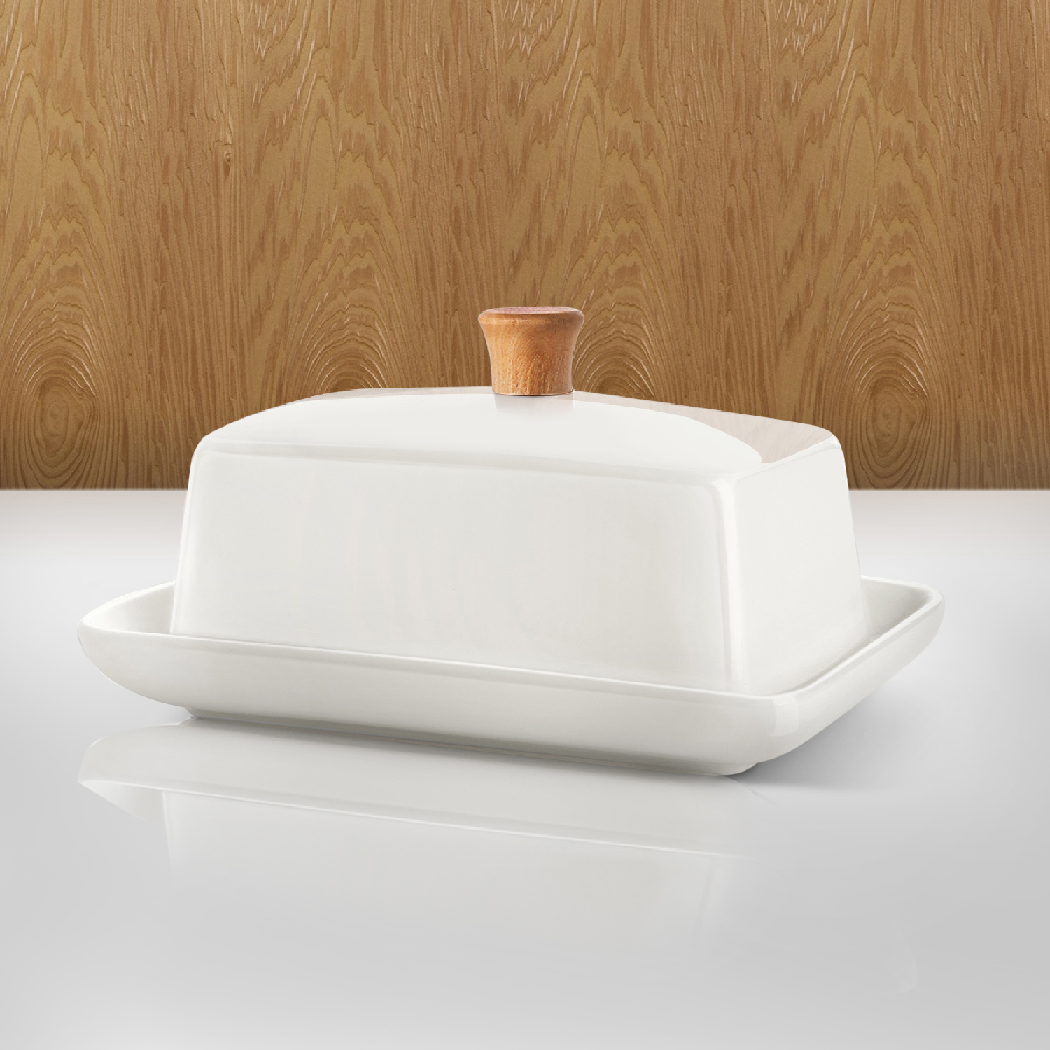 Ceramic Butter Dish and Lid Cover - East/West Butter Storage and Preservation for Kitchen， Countertop (6 Inch) (White)