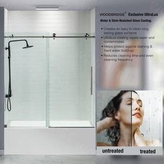 WOODBRIDGE Loddon 60 in. W x 62 in. H Sliding Frameless Shower Door in Brushed Nickel HSD3620