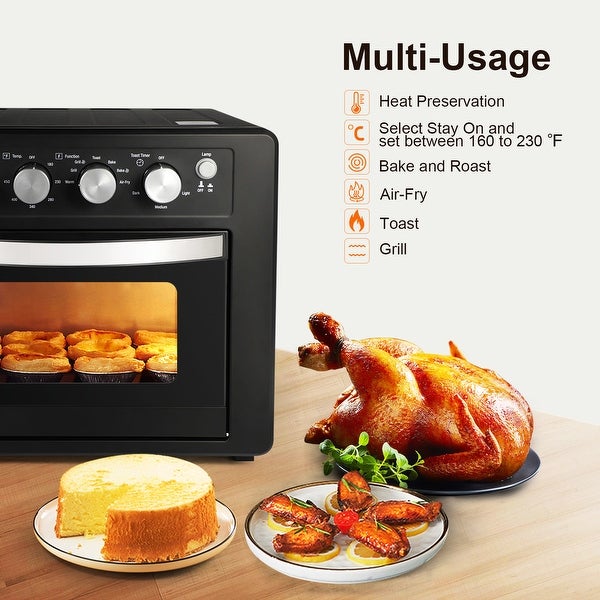 1500W 8-Slice Stainless Steel Simple Deluxe Air Fryer Oven with 6 Accessories Included ， 25L Large Capacity， Black