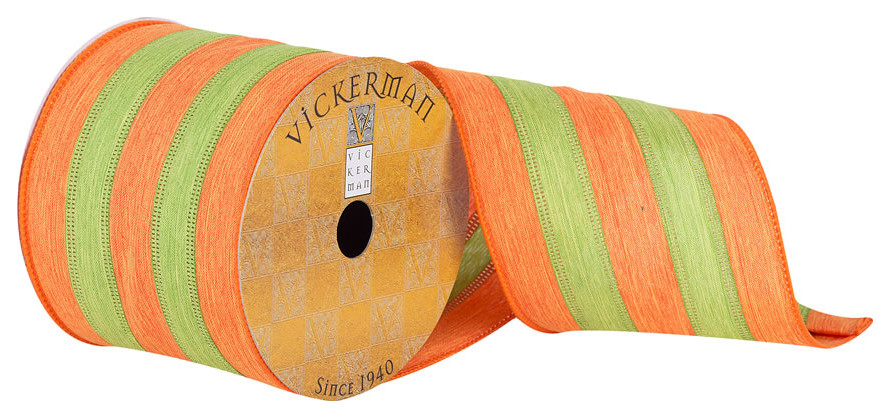 4 quotx10Yd Orange/Green Striped Ribbon   Traditional   Christmas Decorations   by Vickerman Company  Houzz
