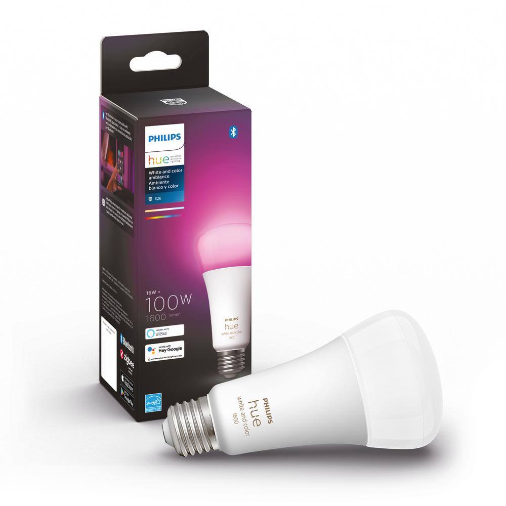 Philips Hue 100-Watt Equivalent A21 Smart LED Color Changing Light Bulb with Bluetooth (1-Pack) 562982