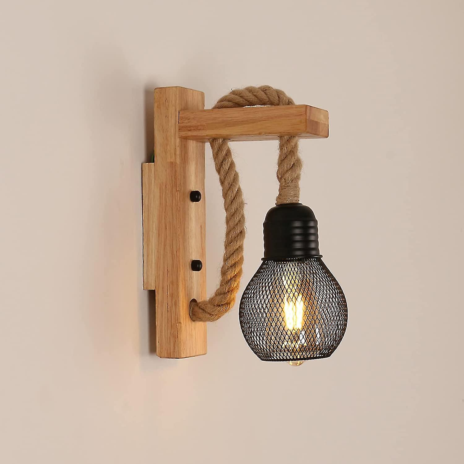 Vinta Indrial Sconce， Retro Ric Lamp， Metal Ca ， Hemp Rope Hanging Ing For Bed， (witho